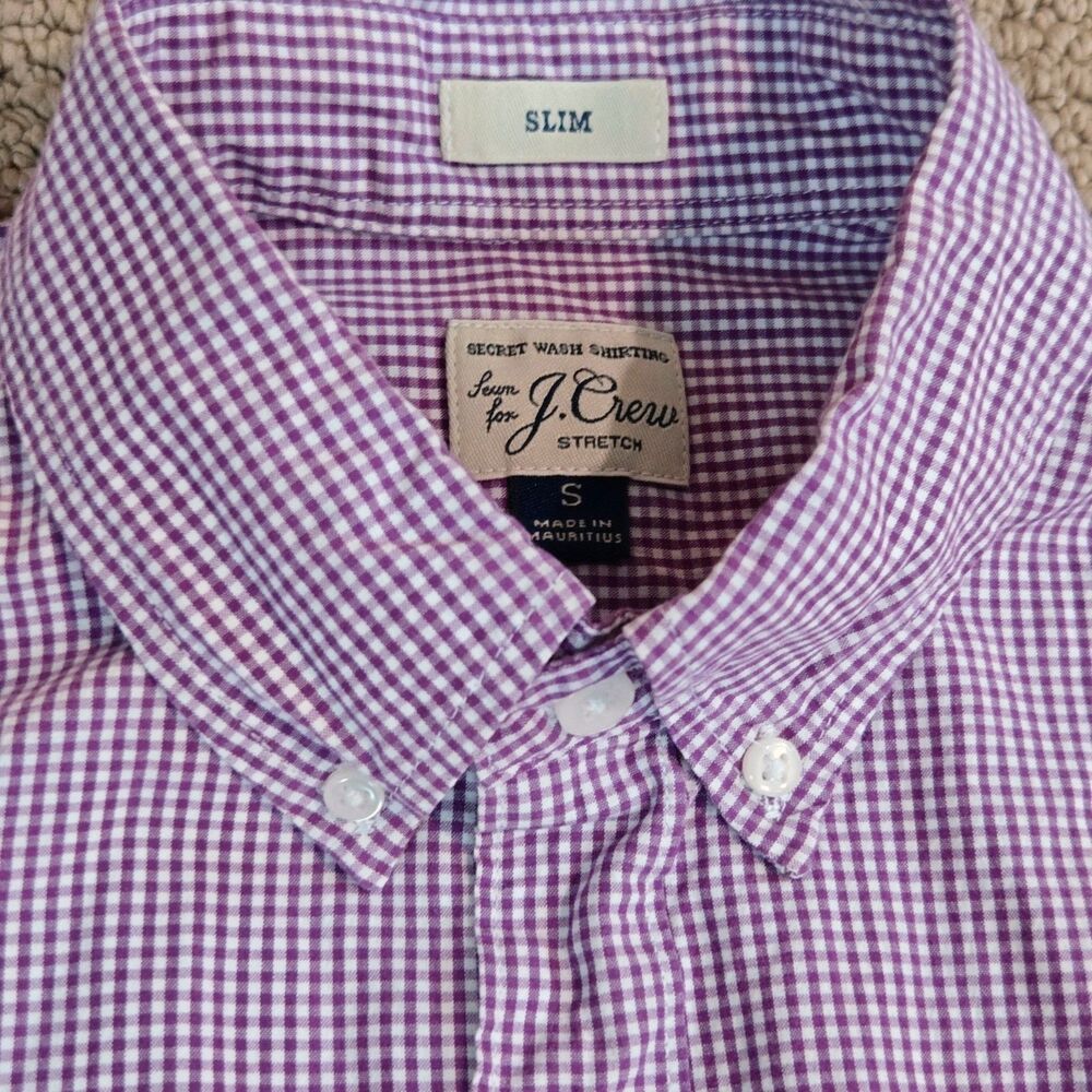 J. CREW Mens S Secret Wash Cotton Shirt Stretch 100s 2-Ply Button‎ Up Slim Check